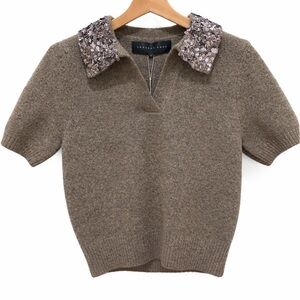 Endless Rose Taupe Sweater with Sequin Collar